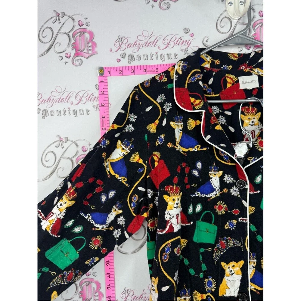 BedHead pjs set top and pants Black Corgi & Colorful Accessory Print Pajama Set - Picture 7 of 15